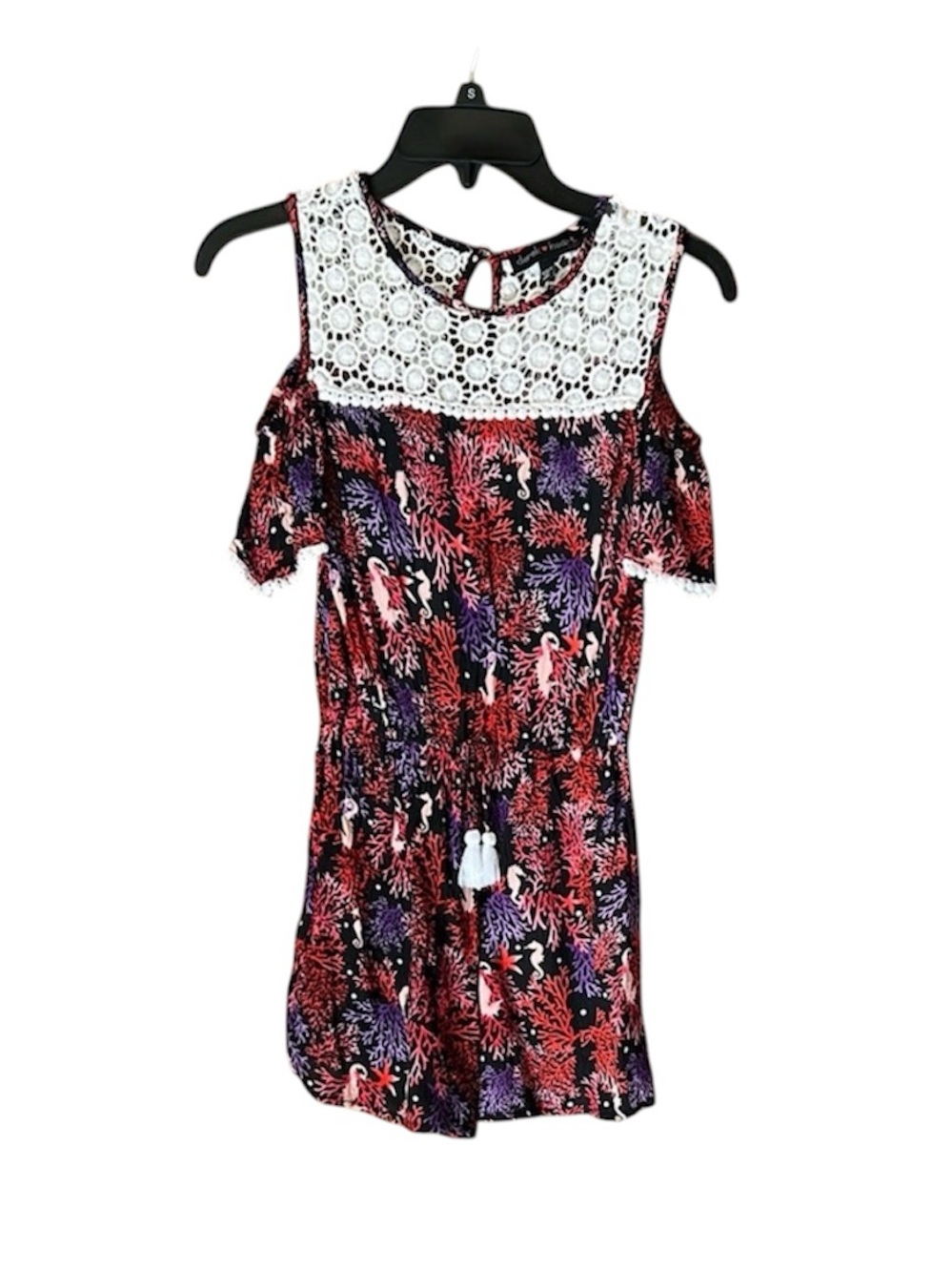 Derek Heart Girls Romper Size M 10-12‎ Seahorse Coral Print Cold Shoulder